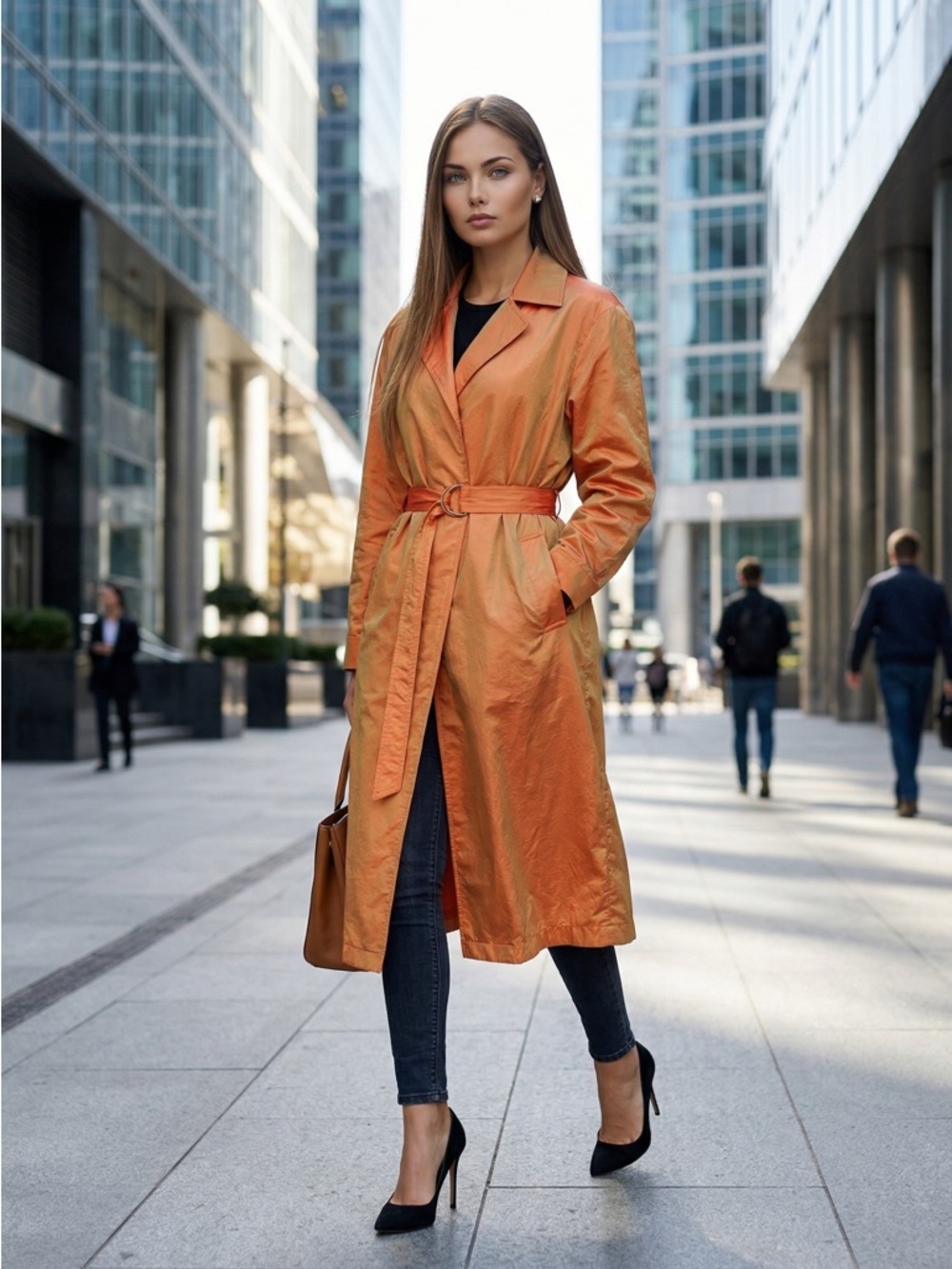 🌻VINTAGE Misty Harbor Orange Metallic Water Repellant Trench Jacket Size 10P
